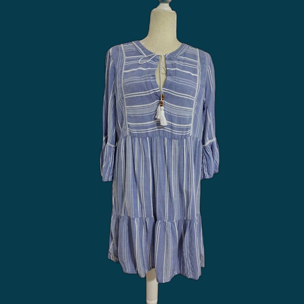 Tommy Bahama Women's Just Beachy Stripe Blue Boho Cotton Dress Vacation Sz Small